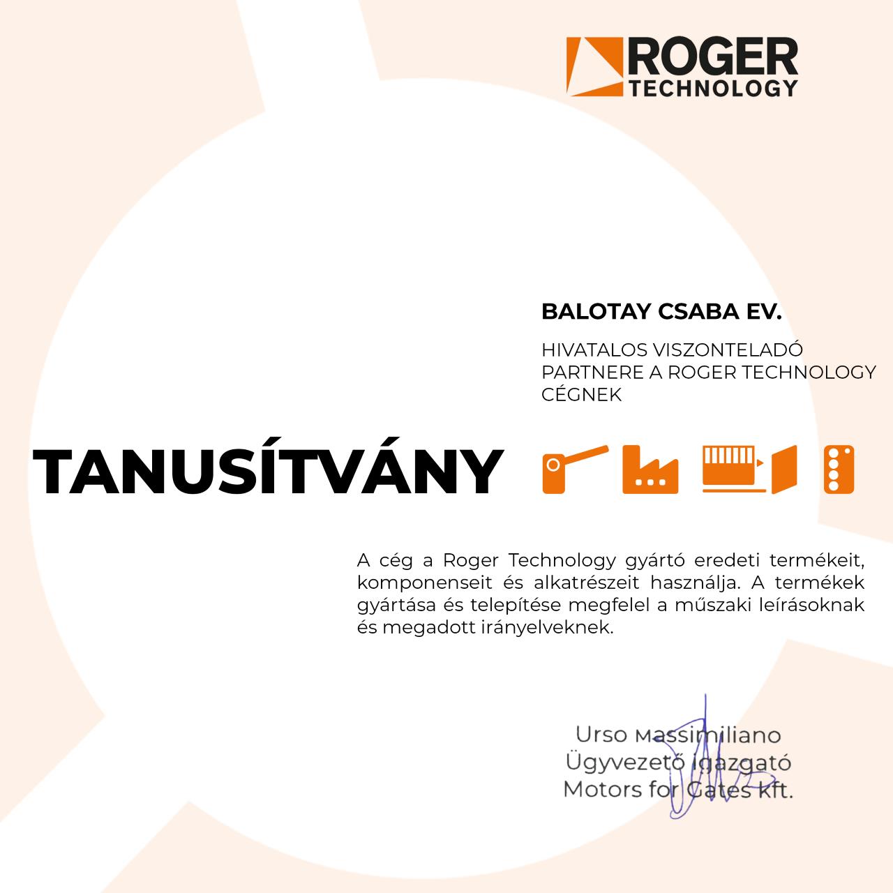 Roger prime installer certificate - Balotay Csaba EV low_res Roger prime installer certificate - Balotay Csaba EV low_res
